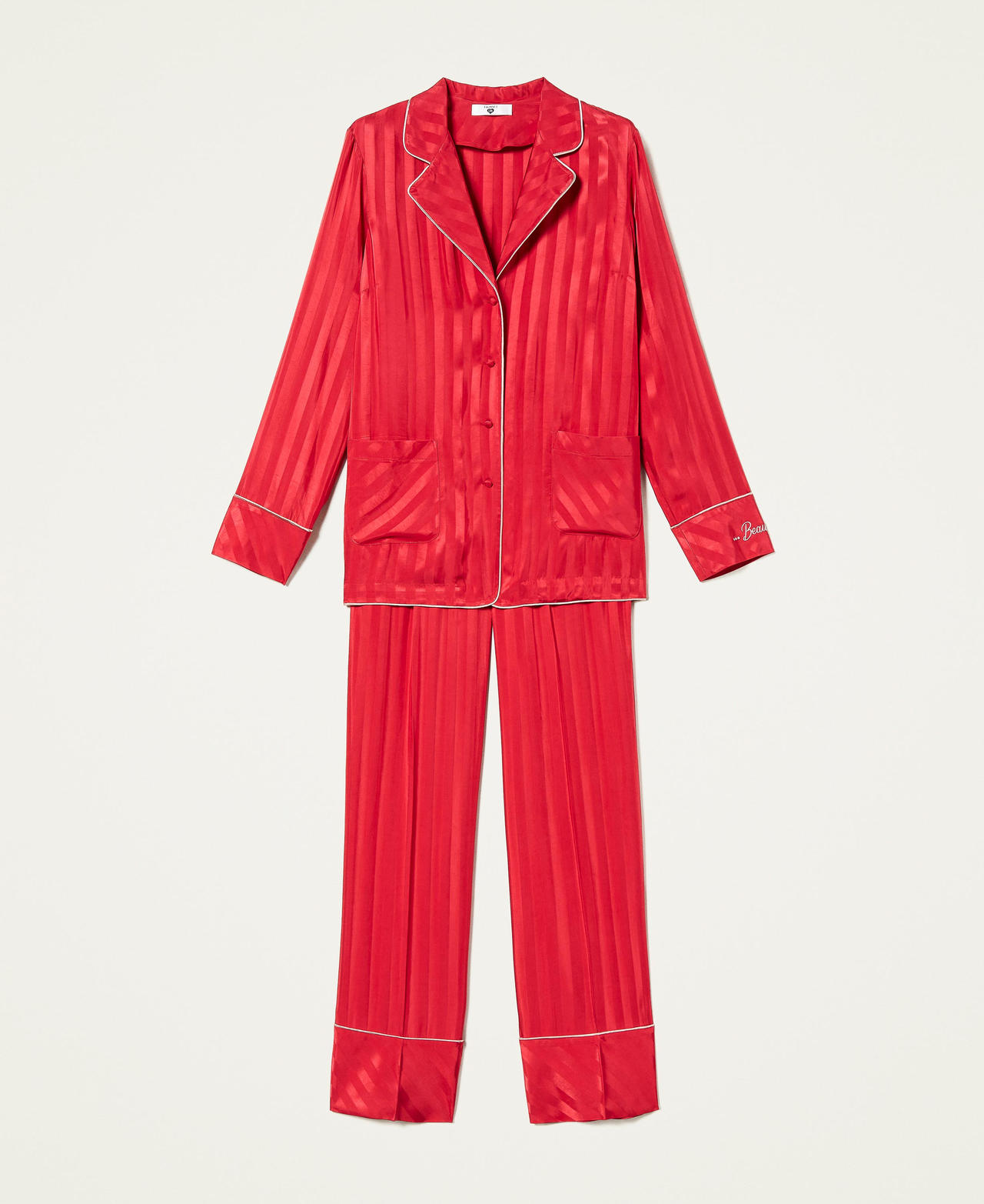 Jacquard-Pyjama aus Satin Kirsch Rot Frau 221LL2FAA-0S