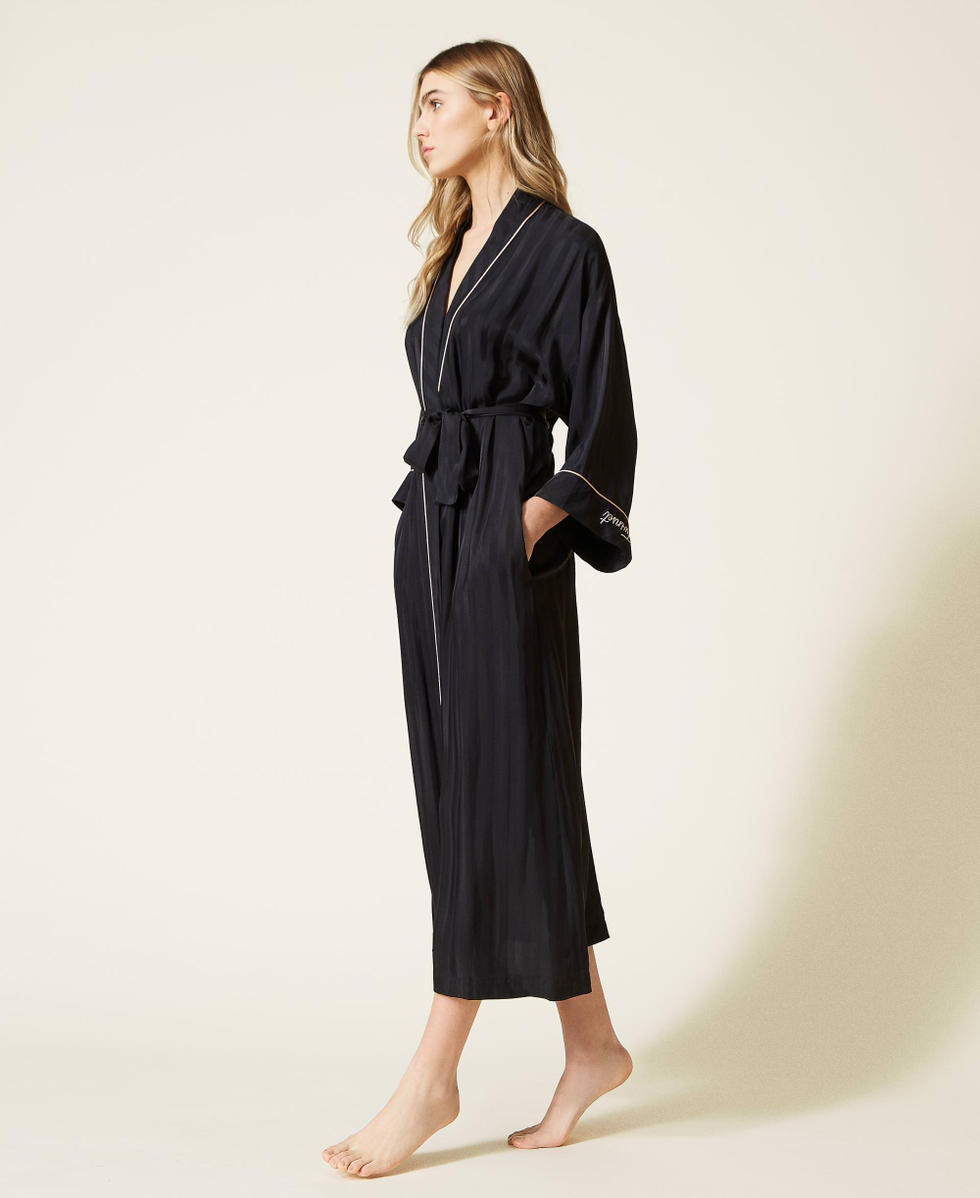 Black satin dressing gown sales
