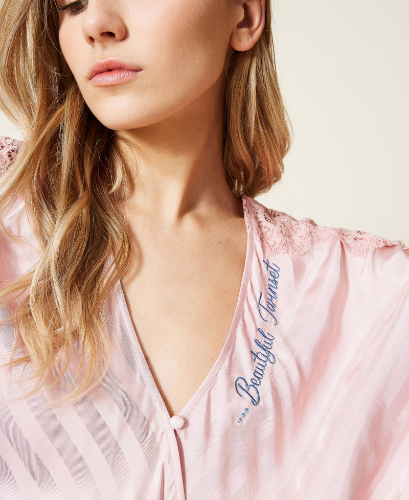 Floral Jacquard Satin Bow-Tie Blouse