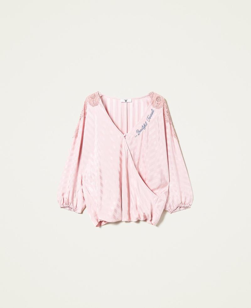 Jacquard-Bluse aus Satin mit Spitze „Silver Pink“-Rosa Frau 221LL2FEE-0S