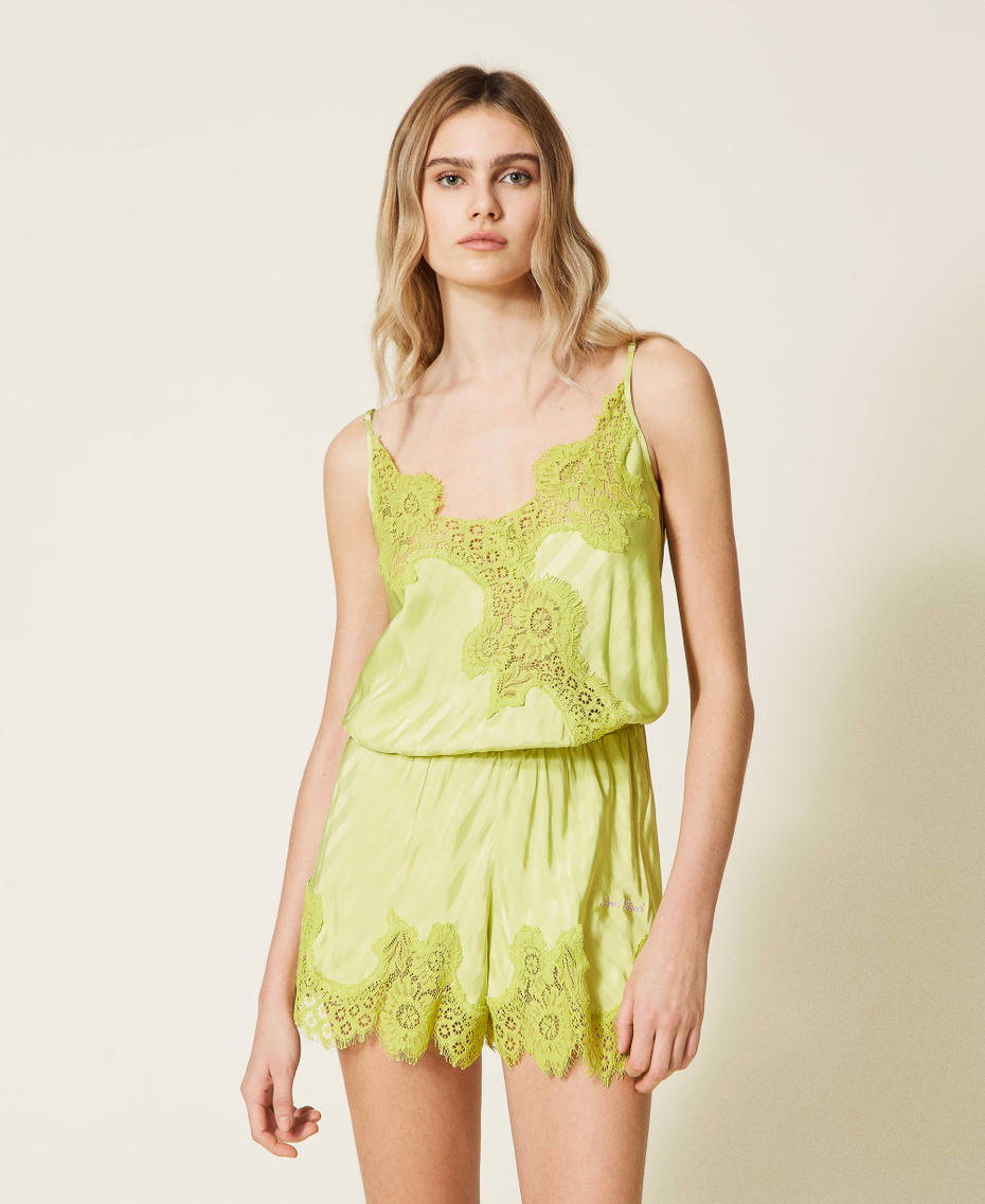 Jumpsuit pyjamas with rébrodé lace "Green Oasis" Woman 221LL2FFF-01
