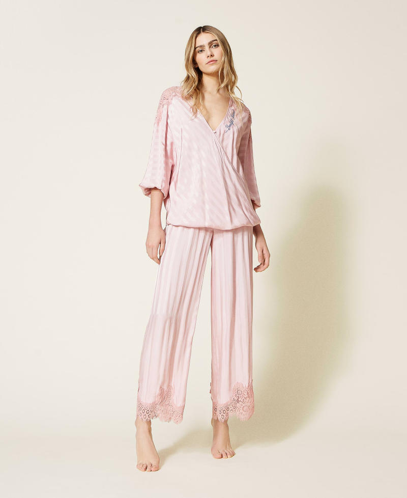 Satin and lace palazzo trousers "Silver Pink" Woman 221LL2FGG-01