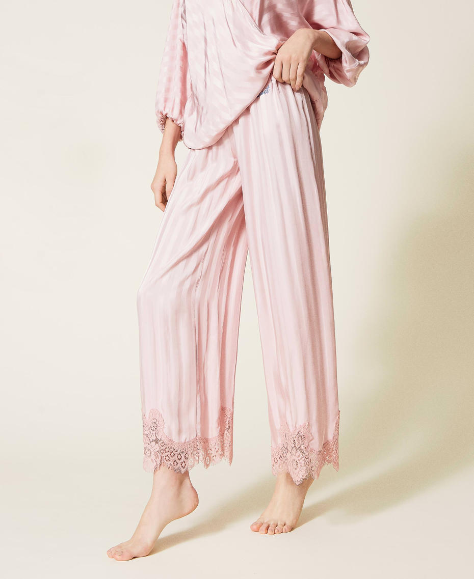 Satin and lace palazzo trousers "Silver Pink" Woman 221LL2FGG-04