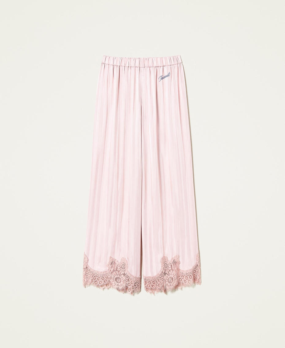 Pantalon palazzo en satin et dentelle Rose « Silver Pink » Femme 221LL2FGG-0S