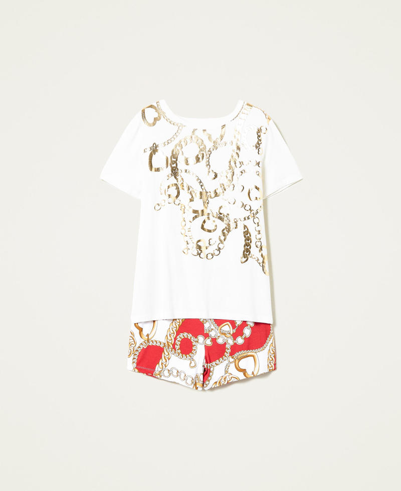 Пижама с ламинированным принтом Двухцветный Слоновая кость / Принт Цепь Черешня женщина 221LL2KAA-0S