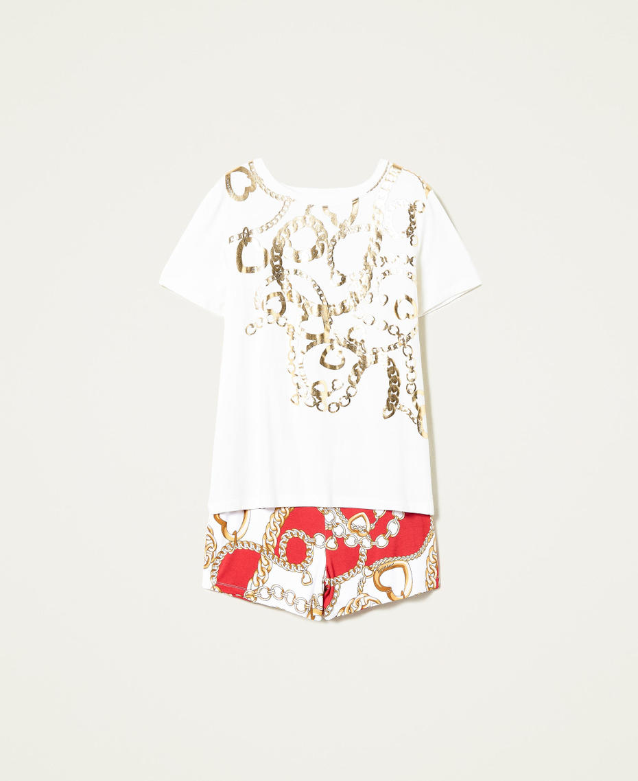 Pijama con estampado laminado Bicolor Marfil / Estampado Cadena Cereza Mujer 221LL2KAA-0S