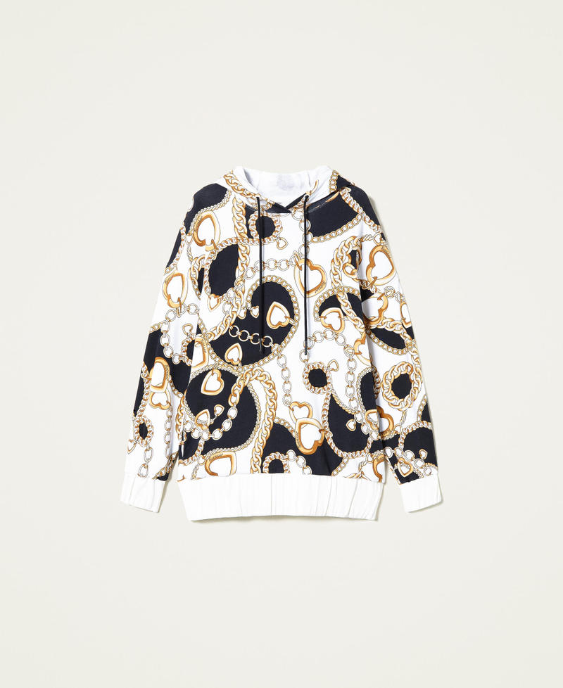 Sweat-shirt avec imprimé de cœurs et de chaînes Imprimé Chaîne Noir Femme 221LL2KEE-0S