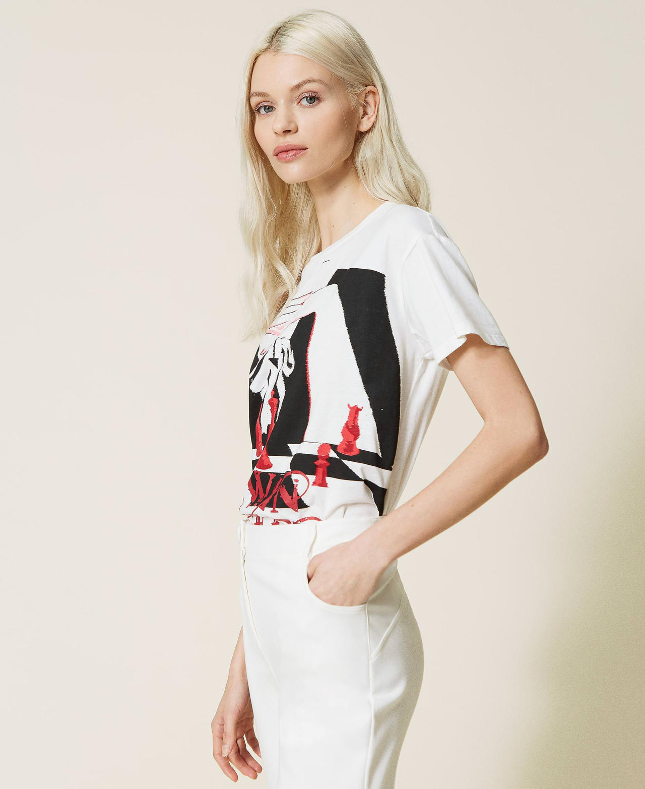 T-Shirt mit „Twin Queen“-Print "Ice"-Weiß Frau 221LL2MAA-02