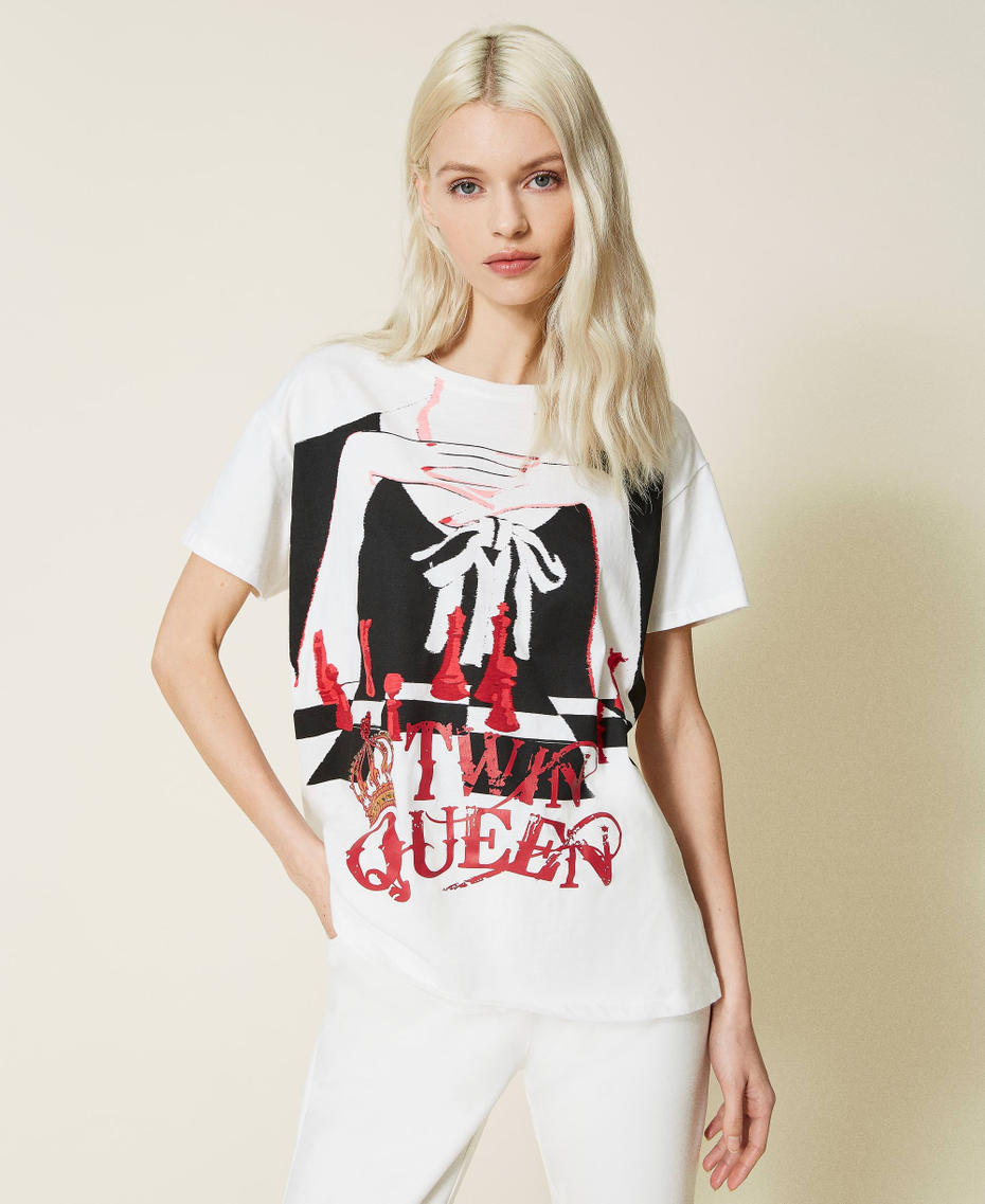 T-shirt con stampa Twin Queen Bianco "Ice" Donna 221LL2MAA-05