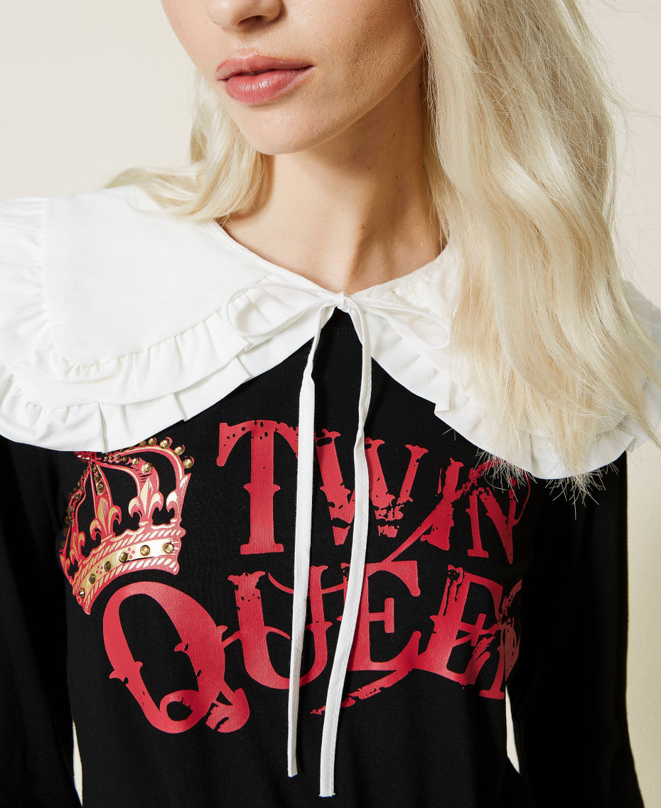 Shirt mit „Twin Queen“-Print und Kragen Schwarz Frau 221LL2MBB-05