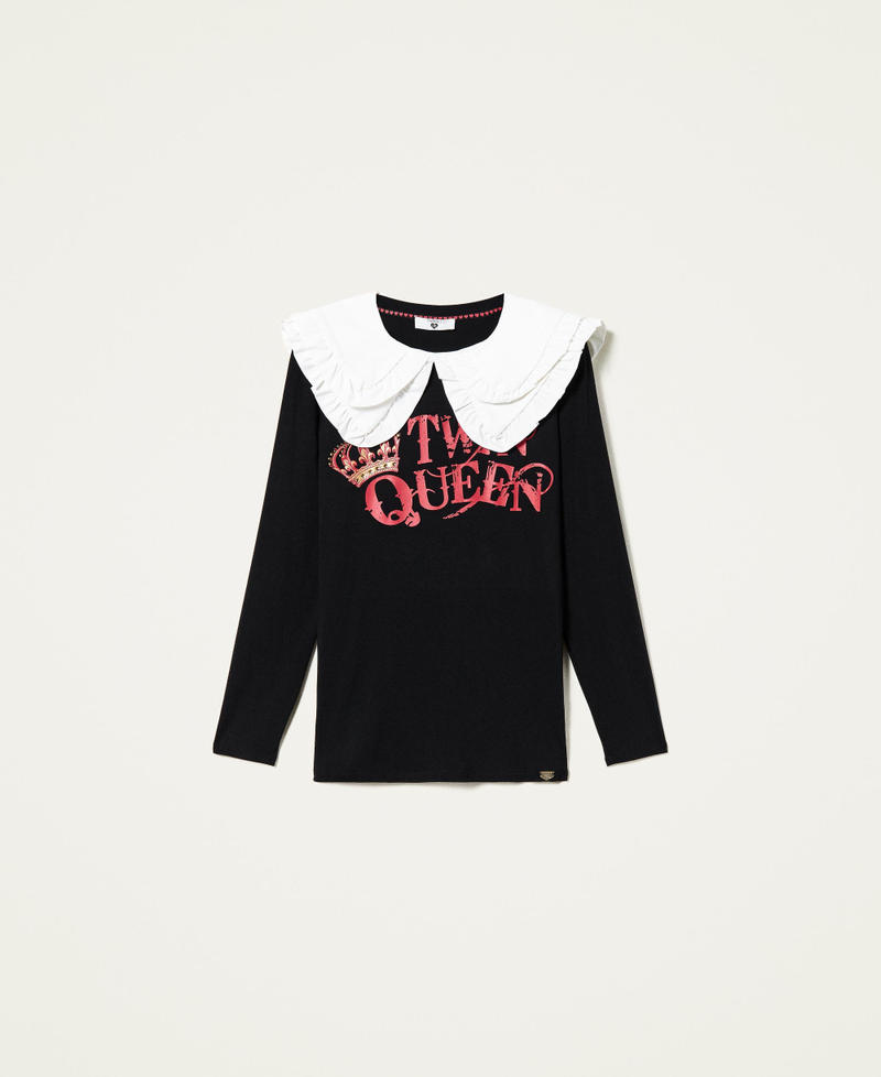 Camiseta con estampado Twin Queen y cuello Negro Mujer 221LL2MBB-0S