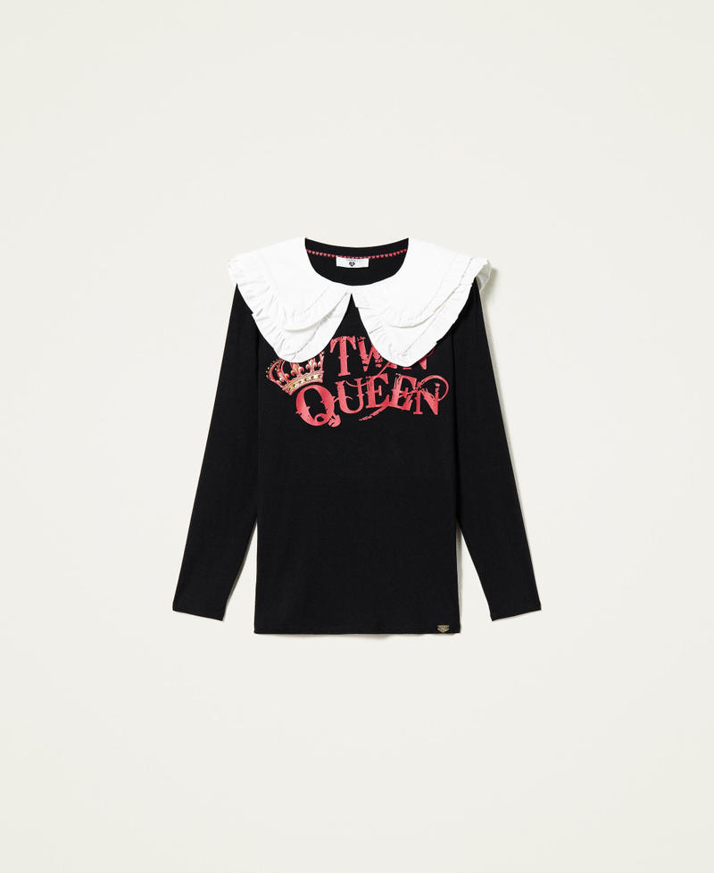 T-shirt con stampa Twin Queen e colletto