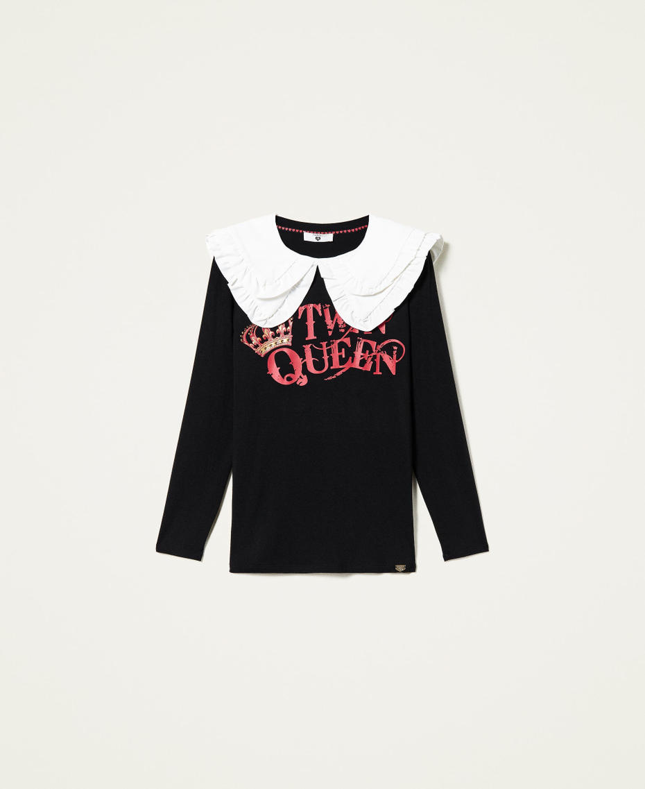 T-shirt con stampa Twin Queen e colletto