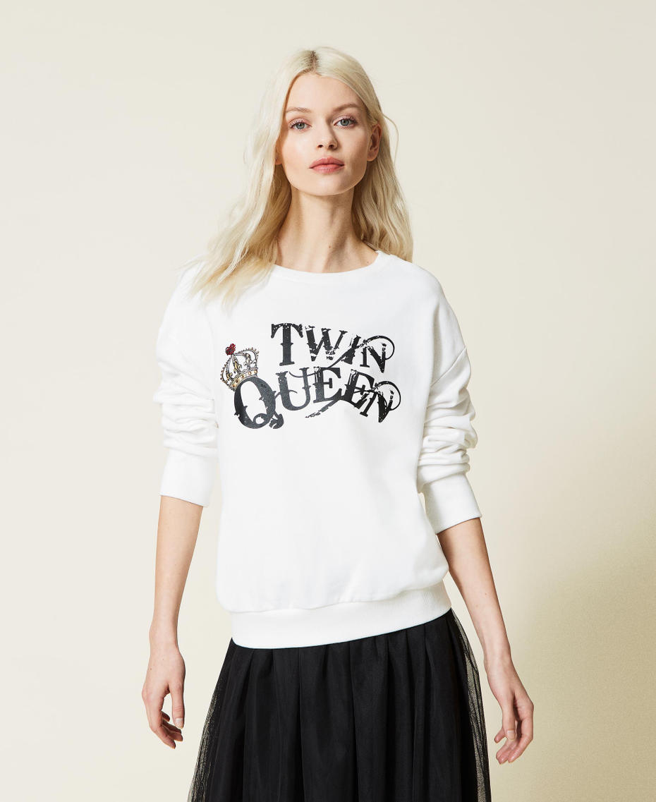 Sweatshirt with Twin Queen print "Ice" White Woman 221LL2MCC-01