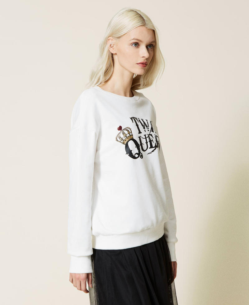 Sweatshirt with Twin Queen print "Ice" White Woman 221LL2MCC-02