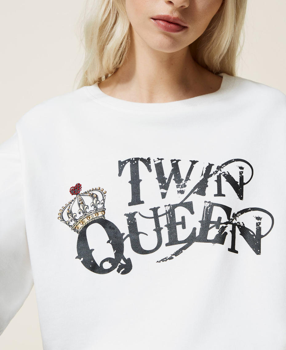 Sweatshirt with Twin Queen print "Ice" White Woman 221LL2MCC-04