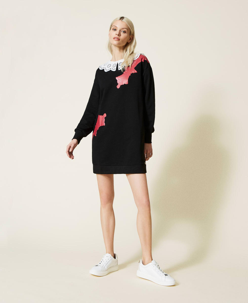 Maxi sweatshirt with Twin Queen print and collar