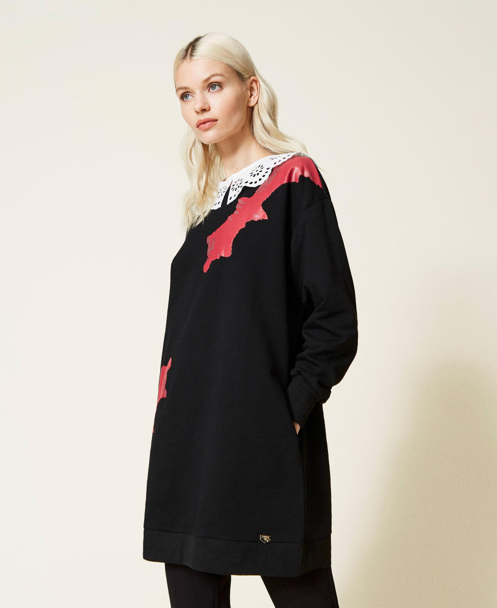 Maxi sweatshirt with Twin Queen print and collar