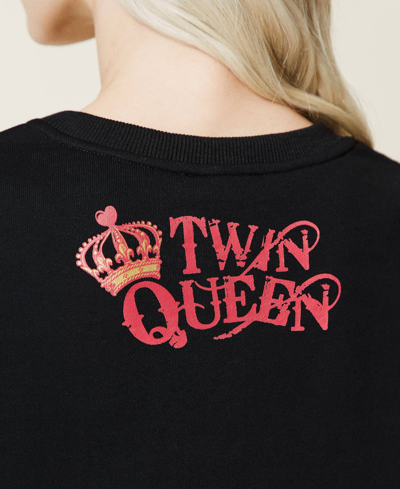 Maxi sweat-shirt avec imprimé Twin Queen et col Noir Femme 221LL2MDD-06