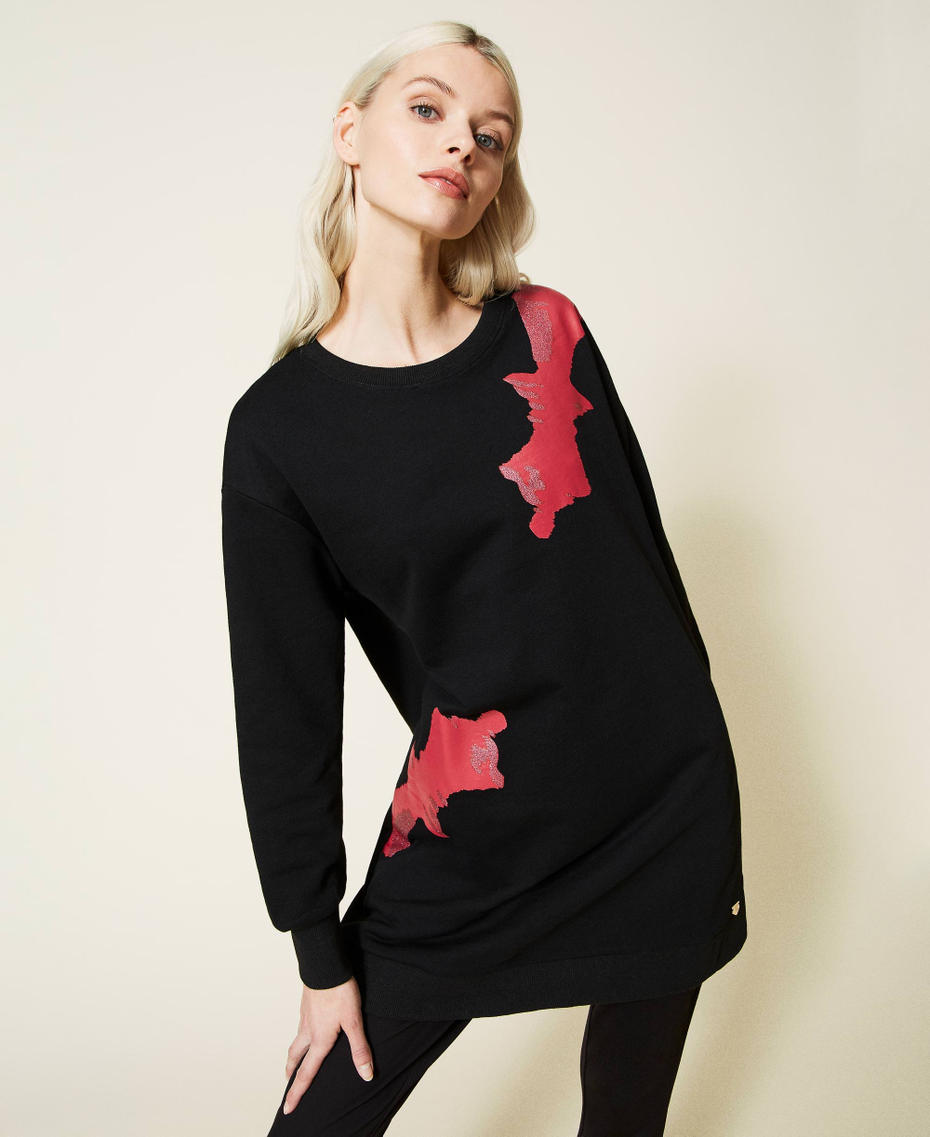 Maxi sweatshirt with Twin Queen print and collar Black Woman 221LL2MDD-07