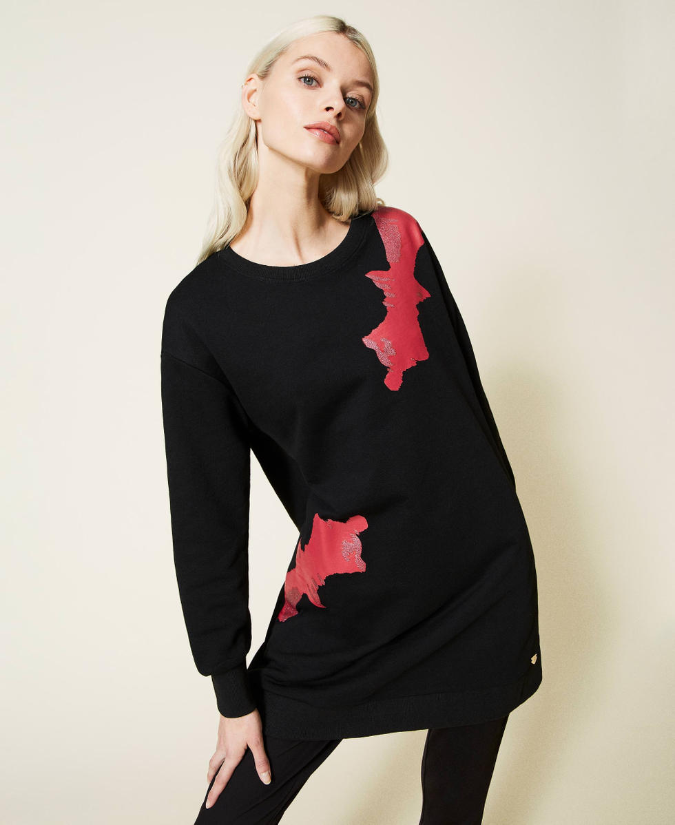 Maxi sweatshirt with Twin Queen print and collar