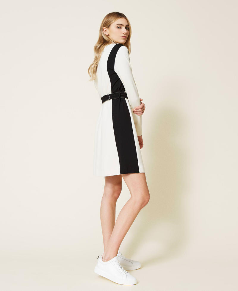 Contrasting insert dress Two-tone "Ice" White / Black Woman 221LL2MEE-02
