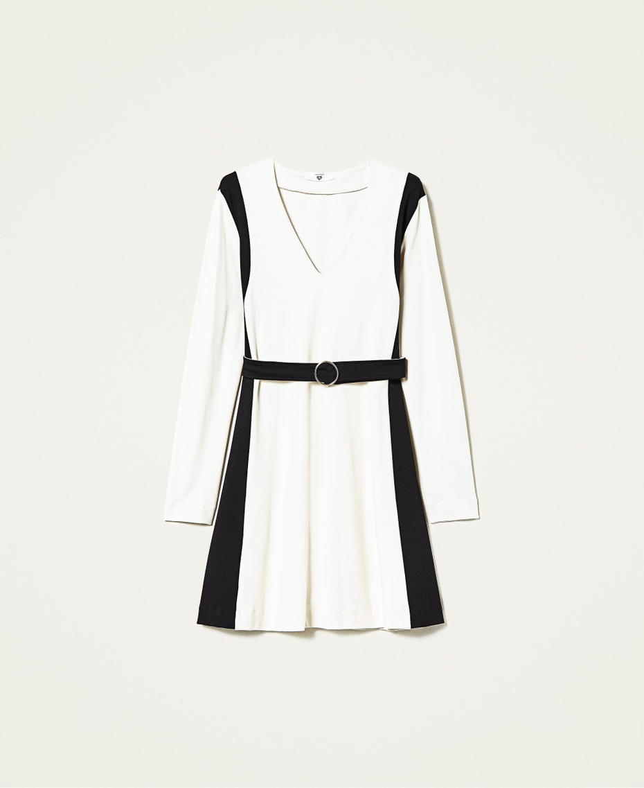 Kleid mit Kontrasteinsätzen Zweifarbig „Ice“-Weiß / Schwarz Frau 221LL2MEE-0S