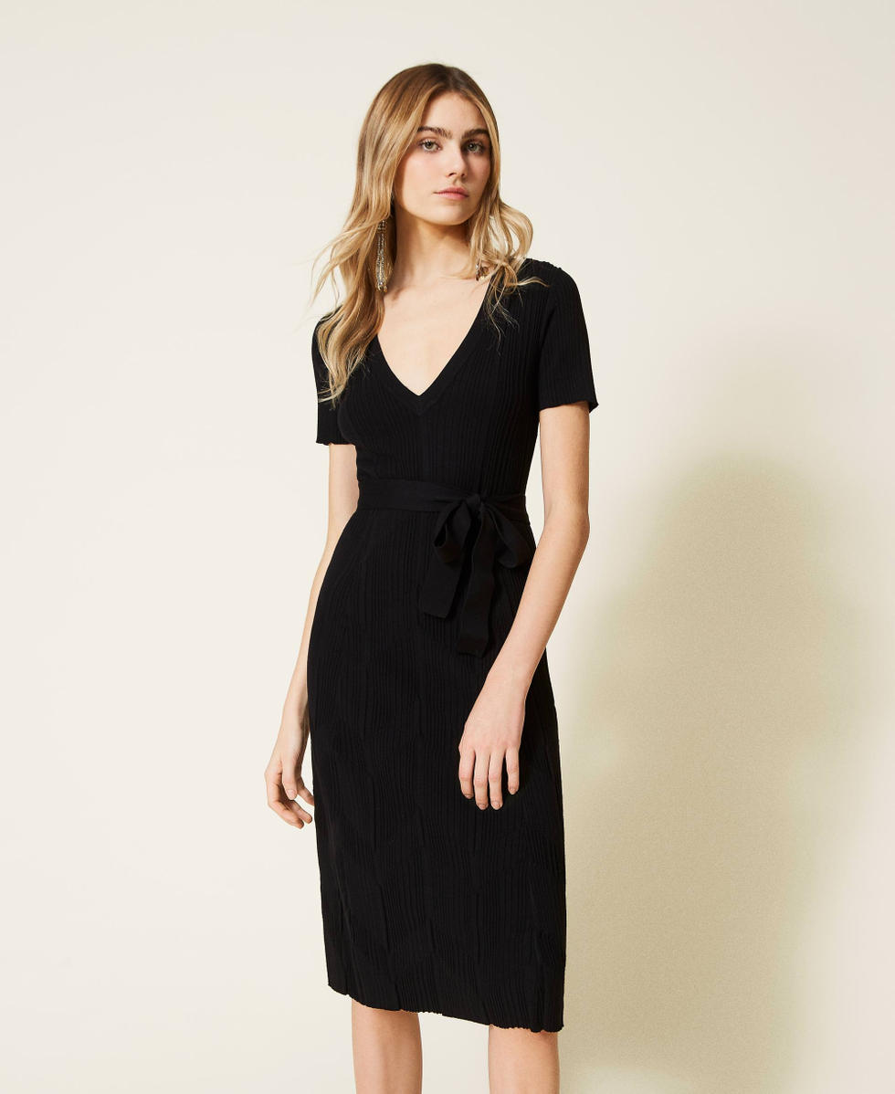 Mid length ribbed dress Woman Black TWINSET Milano