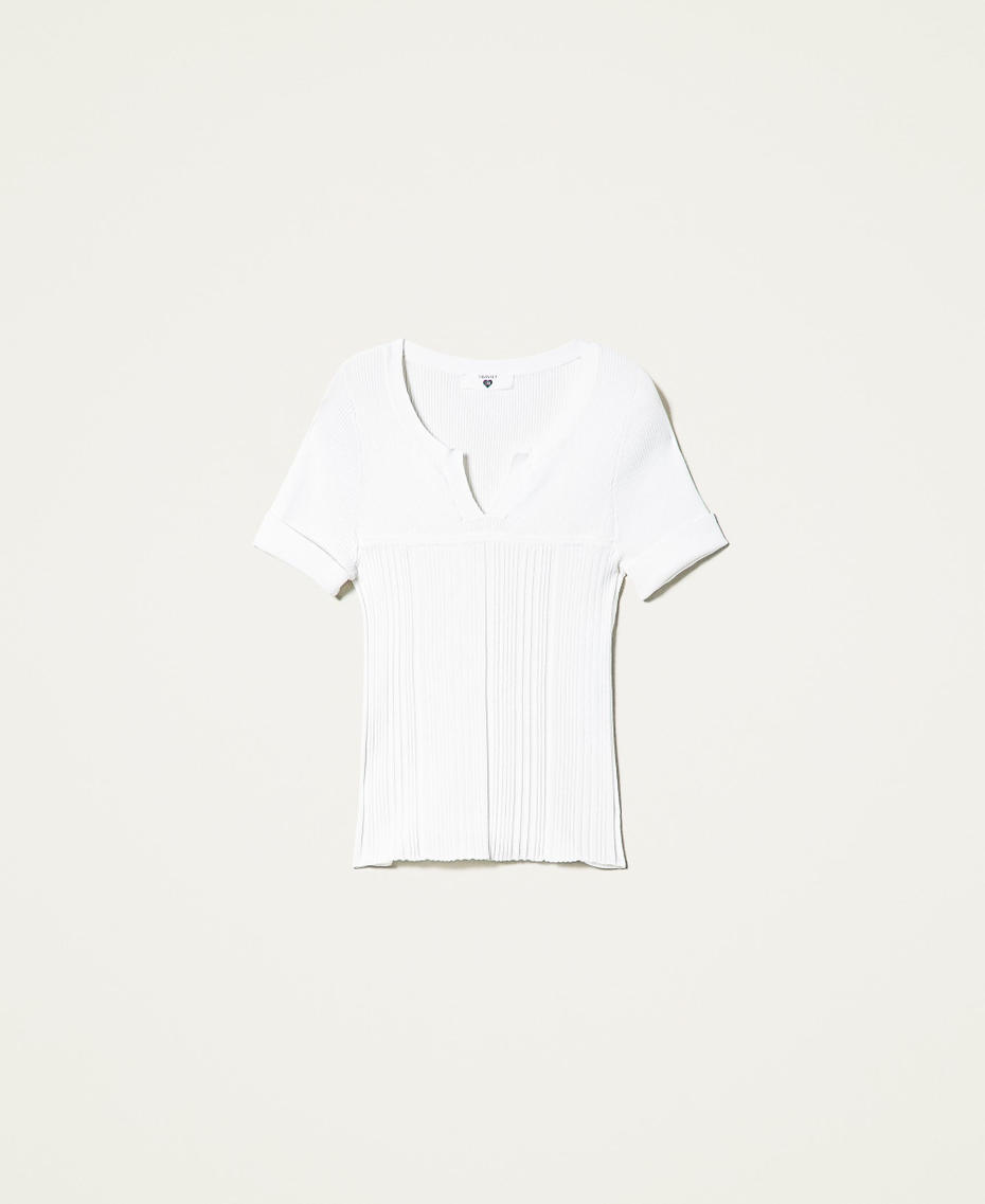 T-shirt ajusté avec mélange de côtes Blanc Neige Femme 221LL31BB-0S