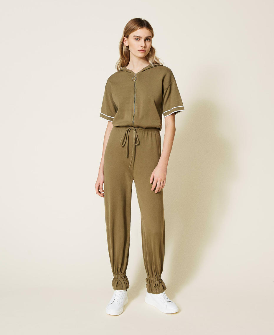 Long knit jumpsuit with zip "Olive" Green Woman 221LL31FF-01