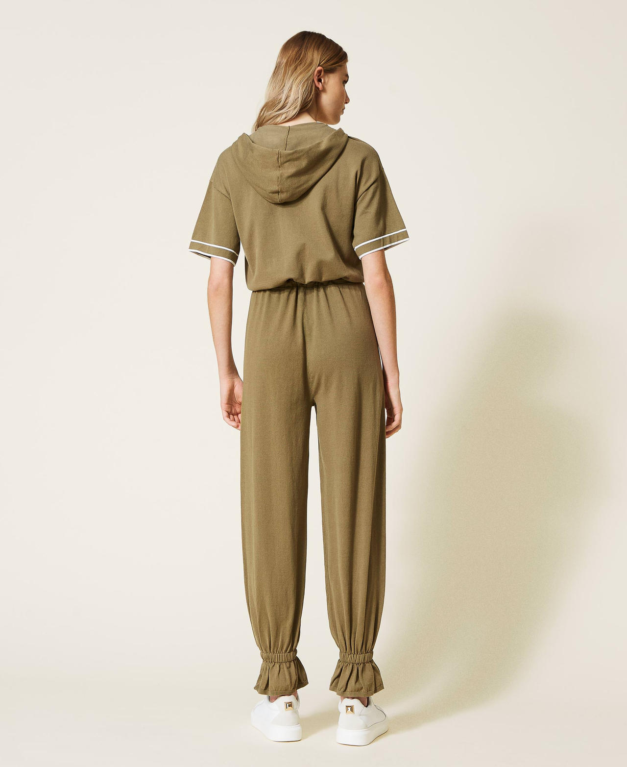 Long knit jumpsuit with zip "Olive" Green Woman 221LL31FF-03