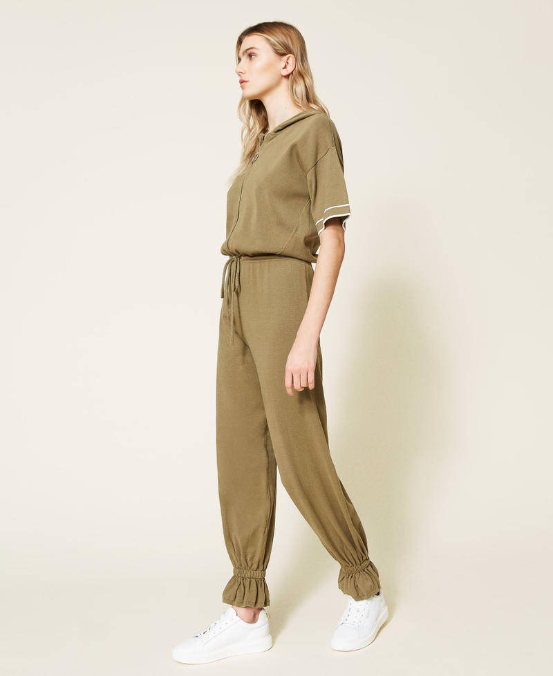 Long knit jumpsuit with zip "Olive" Green Woman 221LL31FF-04