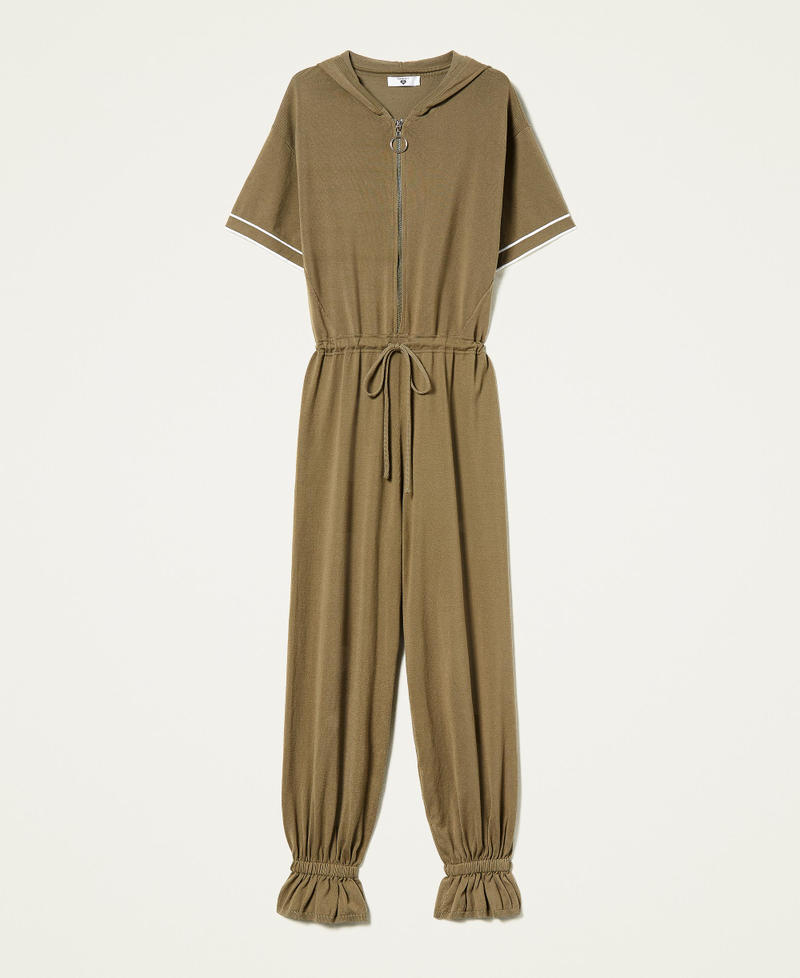 Long knit jumpsuit with zip "Olive" Green Woman 221LL31FF-0S