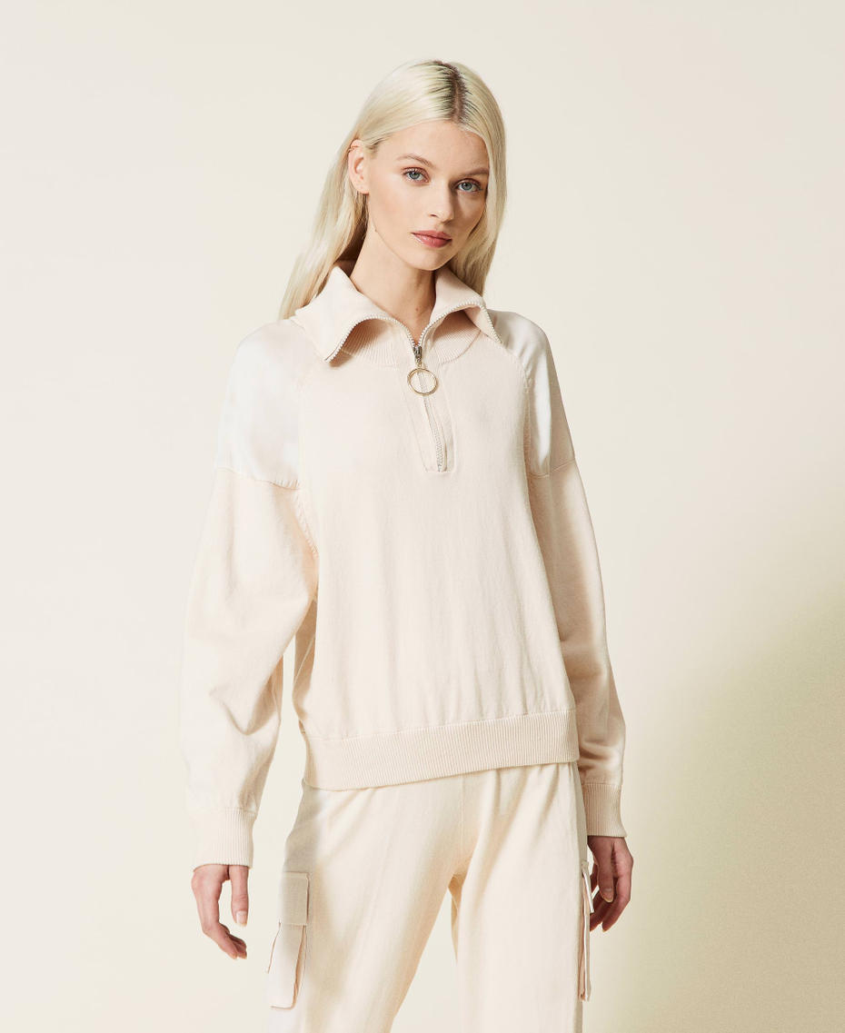 Regular jumper with inserts "Mystic White" Woman 221LL32AA_06692_01