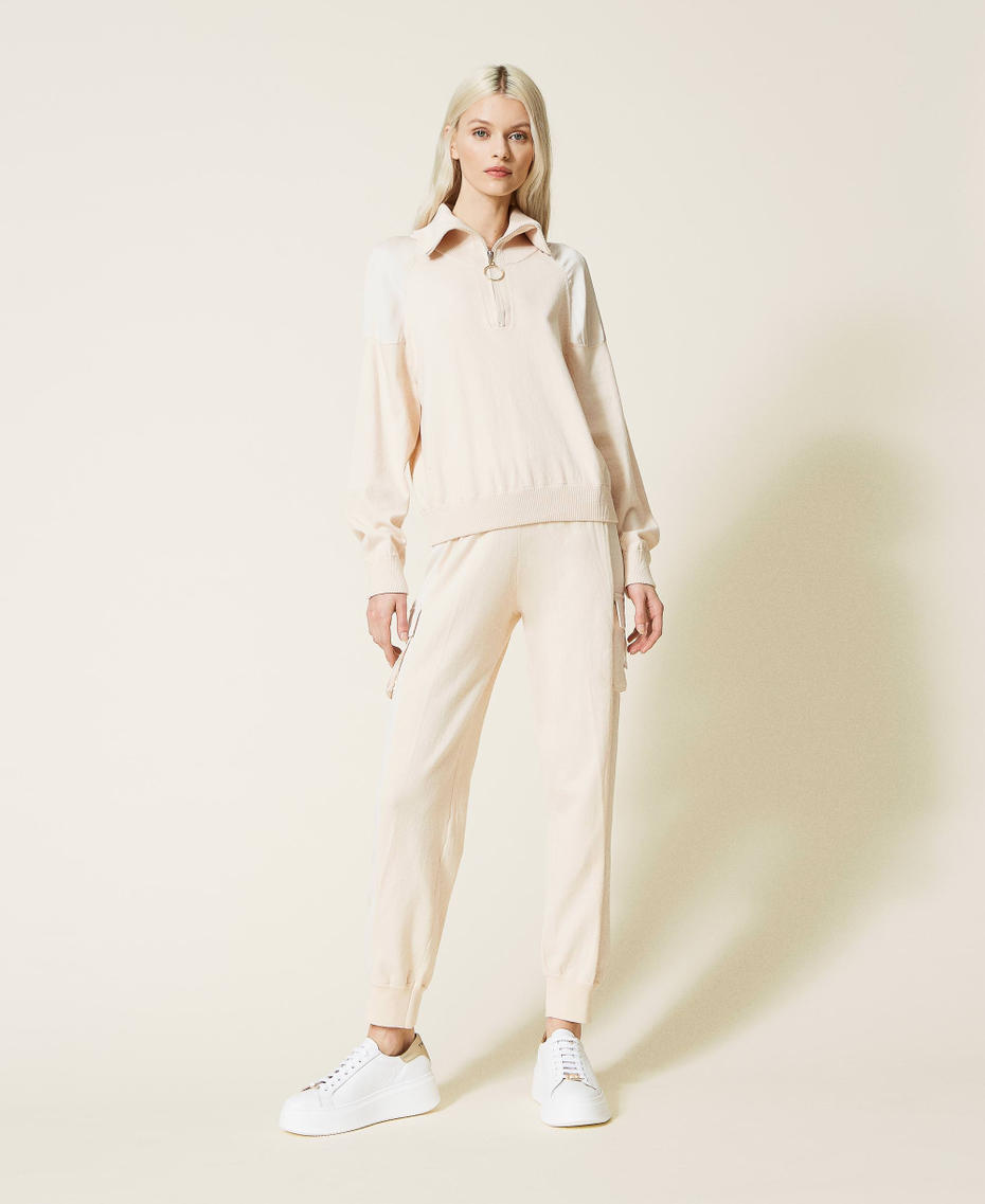 Regular jumper with inserts "Mystic White" Woman 221LL32AA_06692_0T