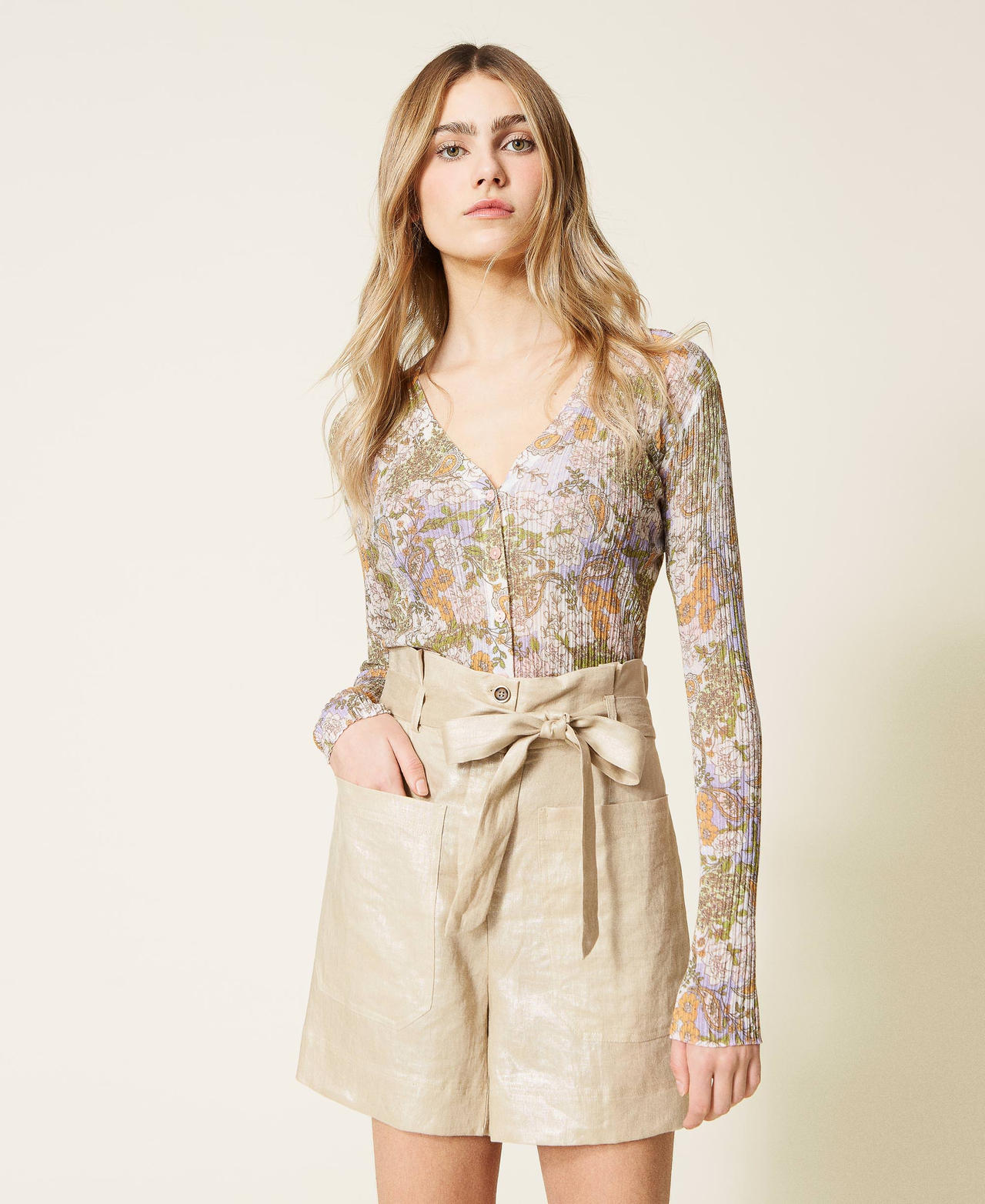 Cardigan c&ocirc;tel&eacute; avec imprim&eacute; paisley