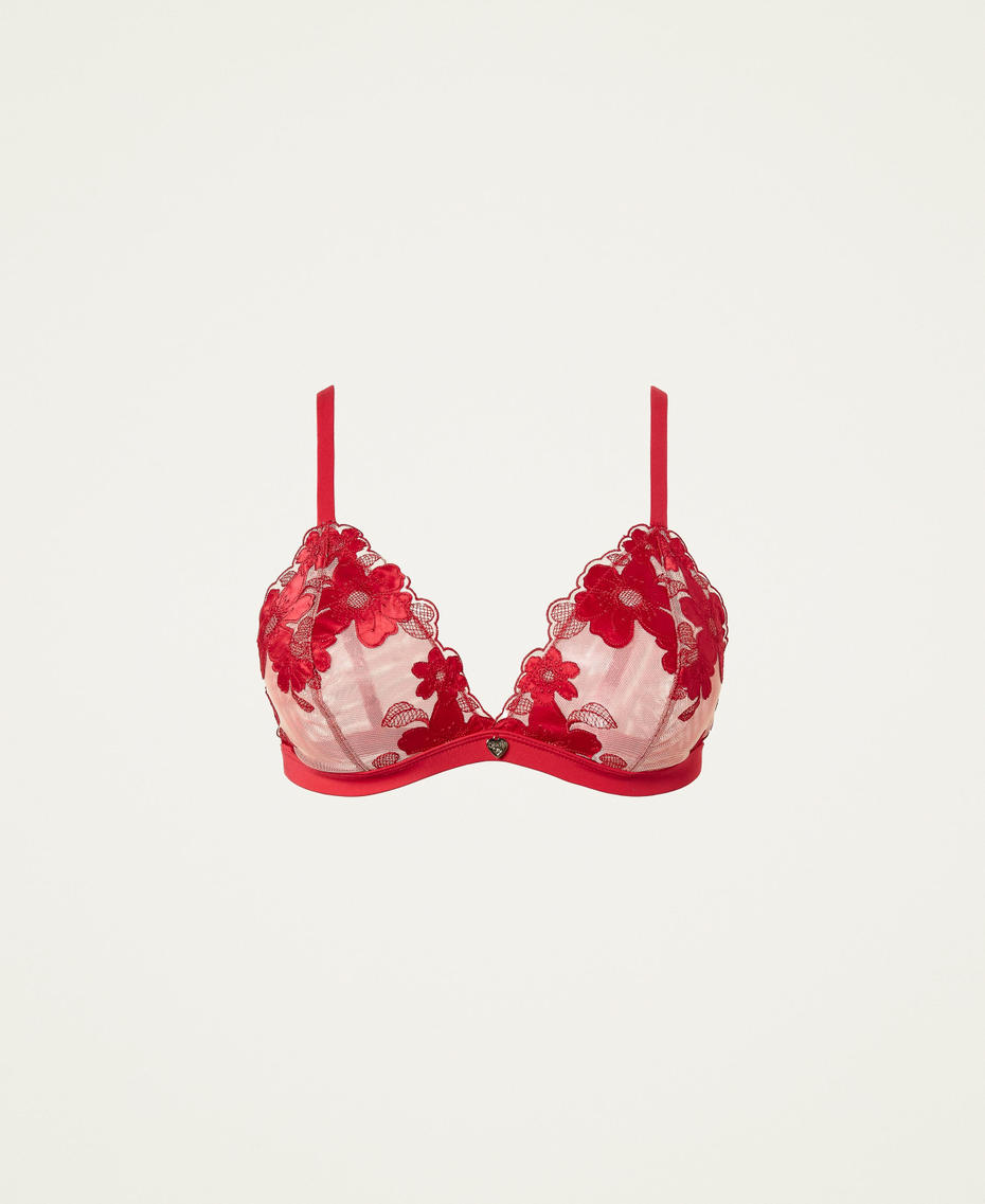 Triangel-Bikinitop mit Stickerei Kirsch Rot Frau 221LL6B22-0S