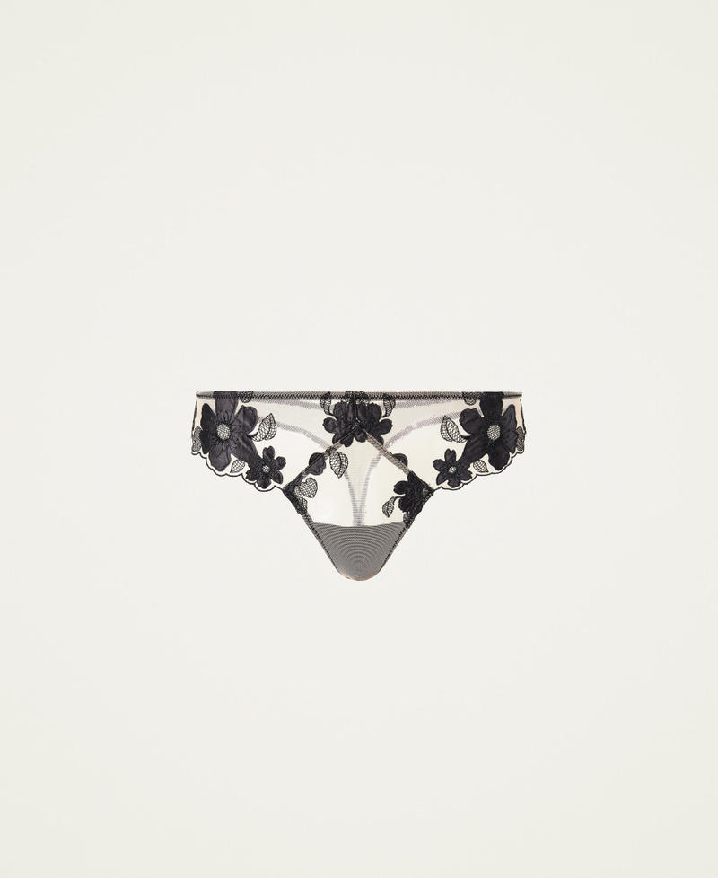 Tulle G-string with embroidery