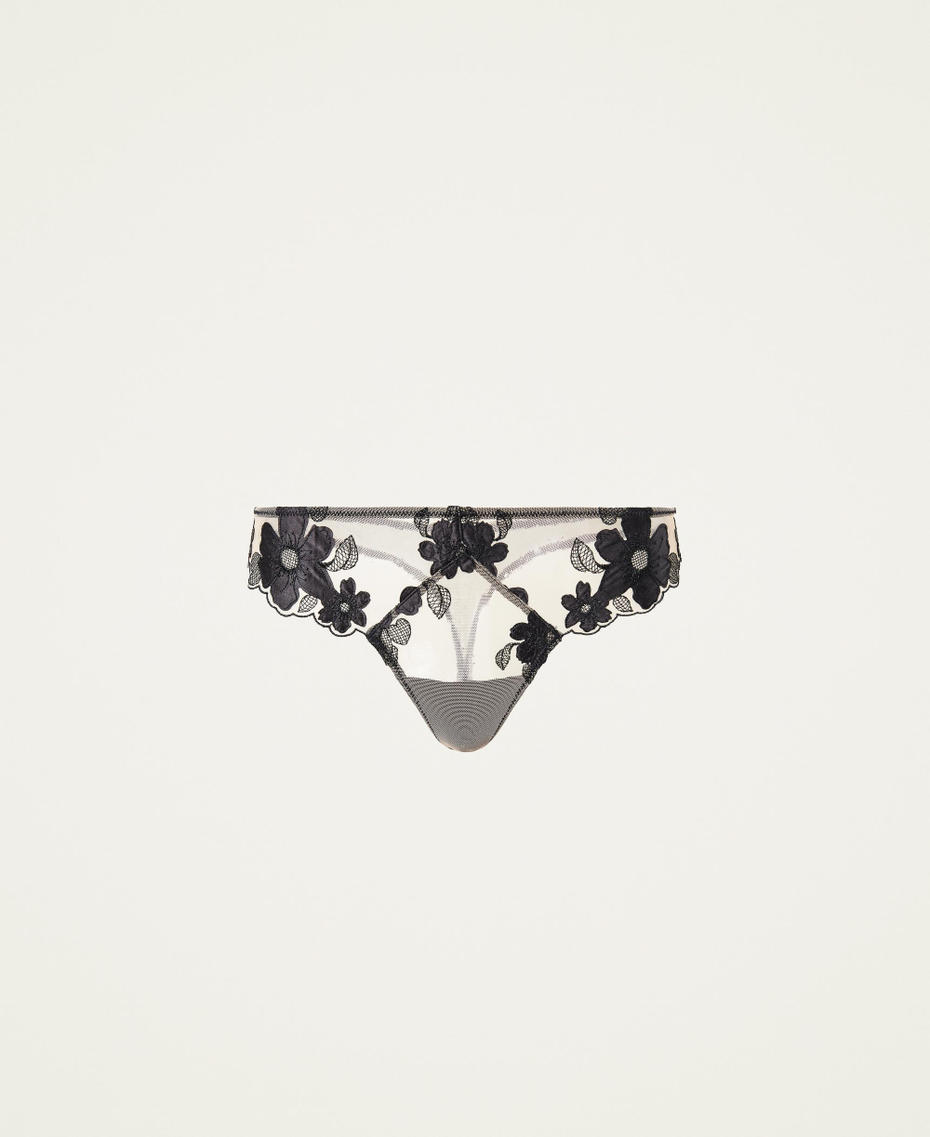 Tulle G-string with embroidery