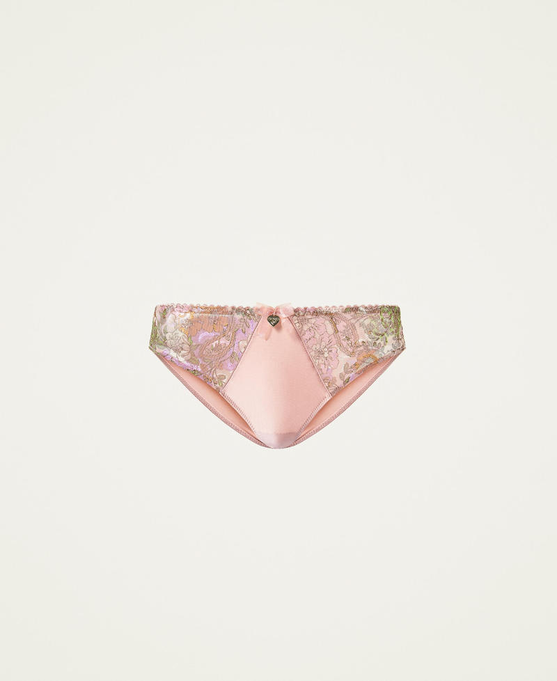 Embroidered tulle briefs "Silver Pink” Paisley Print Woman 221LL6E66-0S
