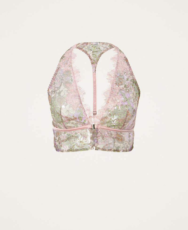 BH-Top aus besticktem Tüll Paisleyprint „Silver Pink“-Rosa Frau 221LL6EXX-0S