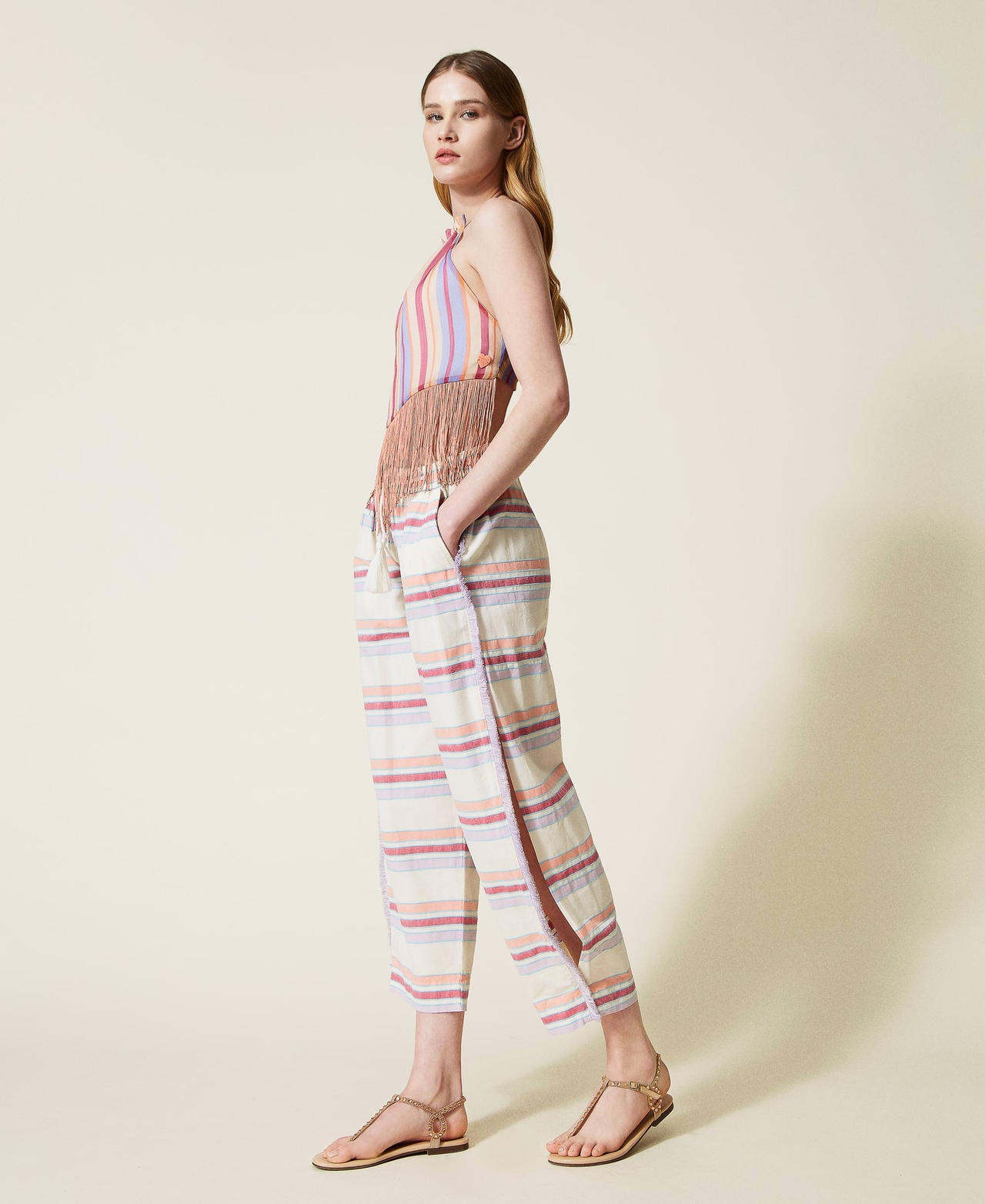 Striped jacquard trousers "Pastel Lilac” Stripe Woman 221LM2ABB-02