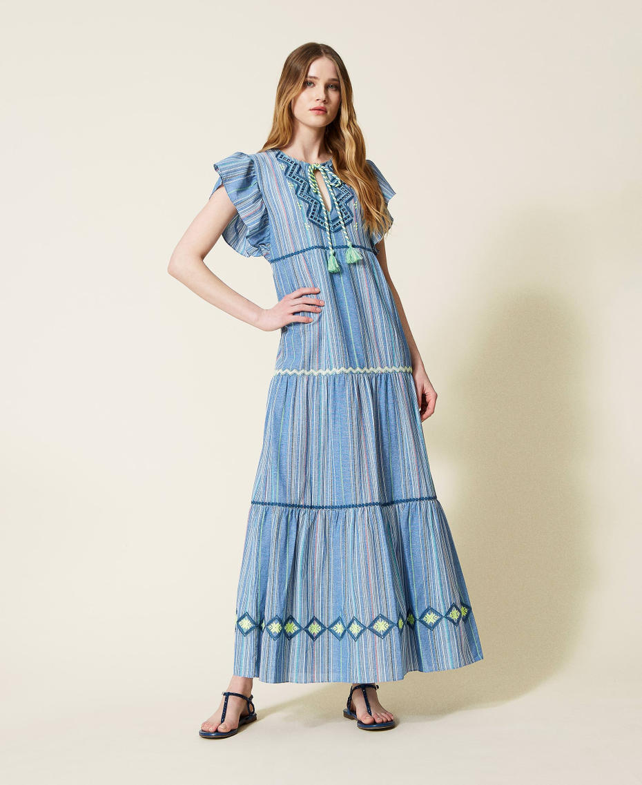 Long jacquard dress with embroidery Multicolour Stripes Woman 221LM2BAA-01