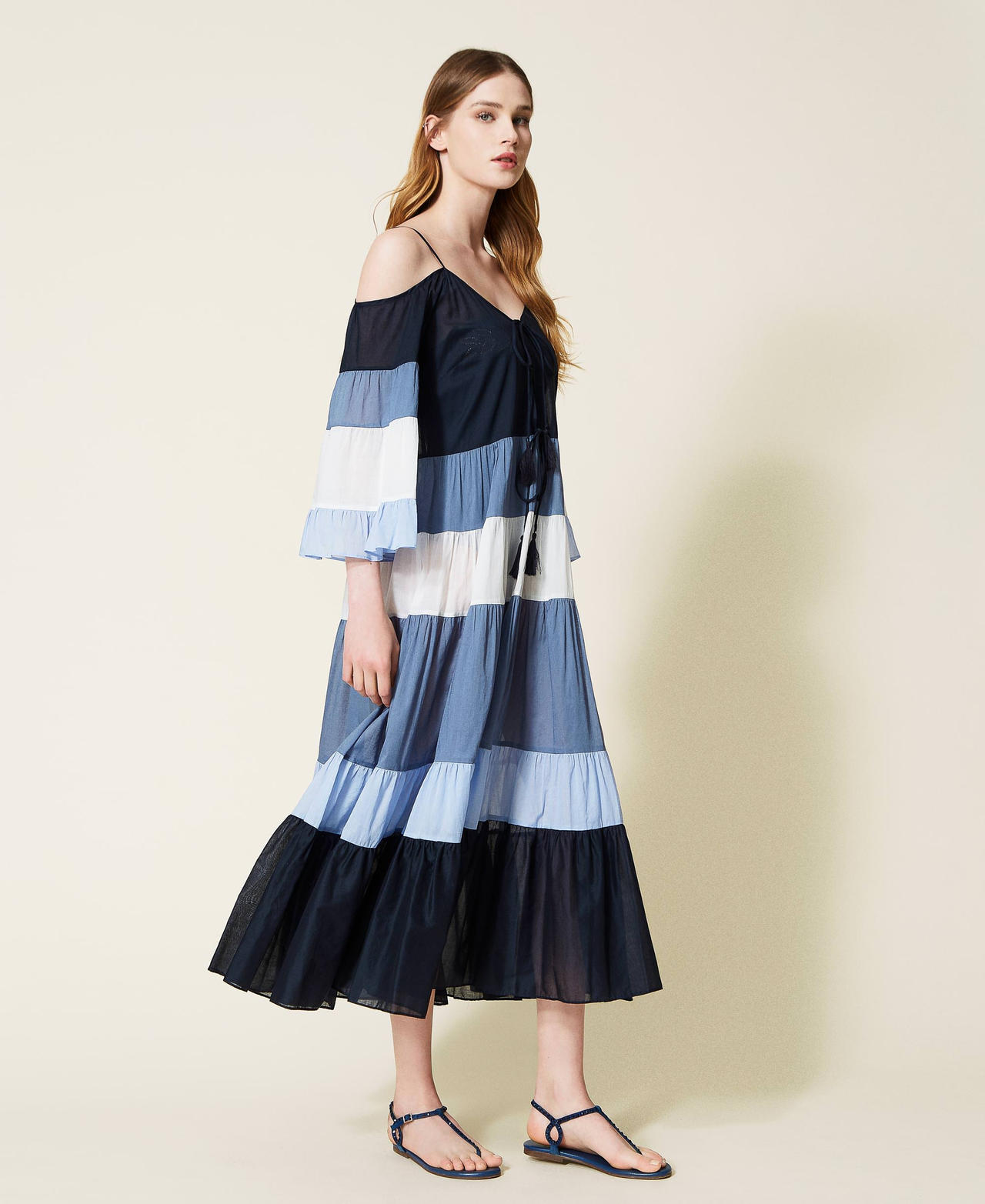 Langes Kaftankleid im Color-Block-Look