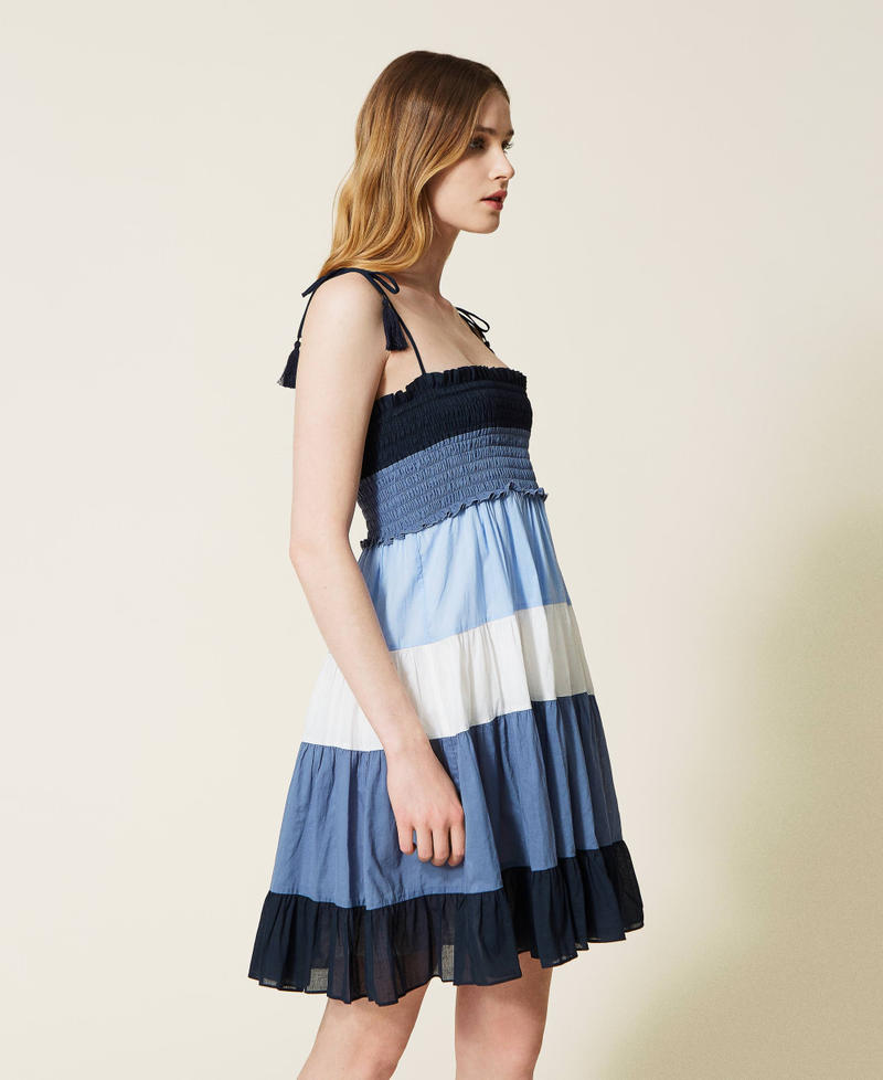 Короткое платье из муслина в стиле колор-блок Разноцветный Синий "Безмятежная синева" женщина 221LM2FBB-02