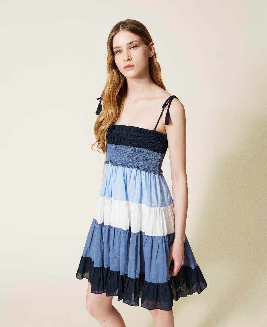 Короткое платье из муслина в стиле колор-блок Разноцветный Синий "Безмятежная синева" женщина 221LM2FBB-03