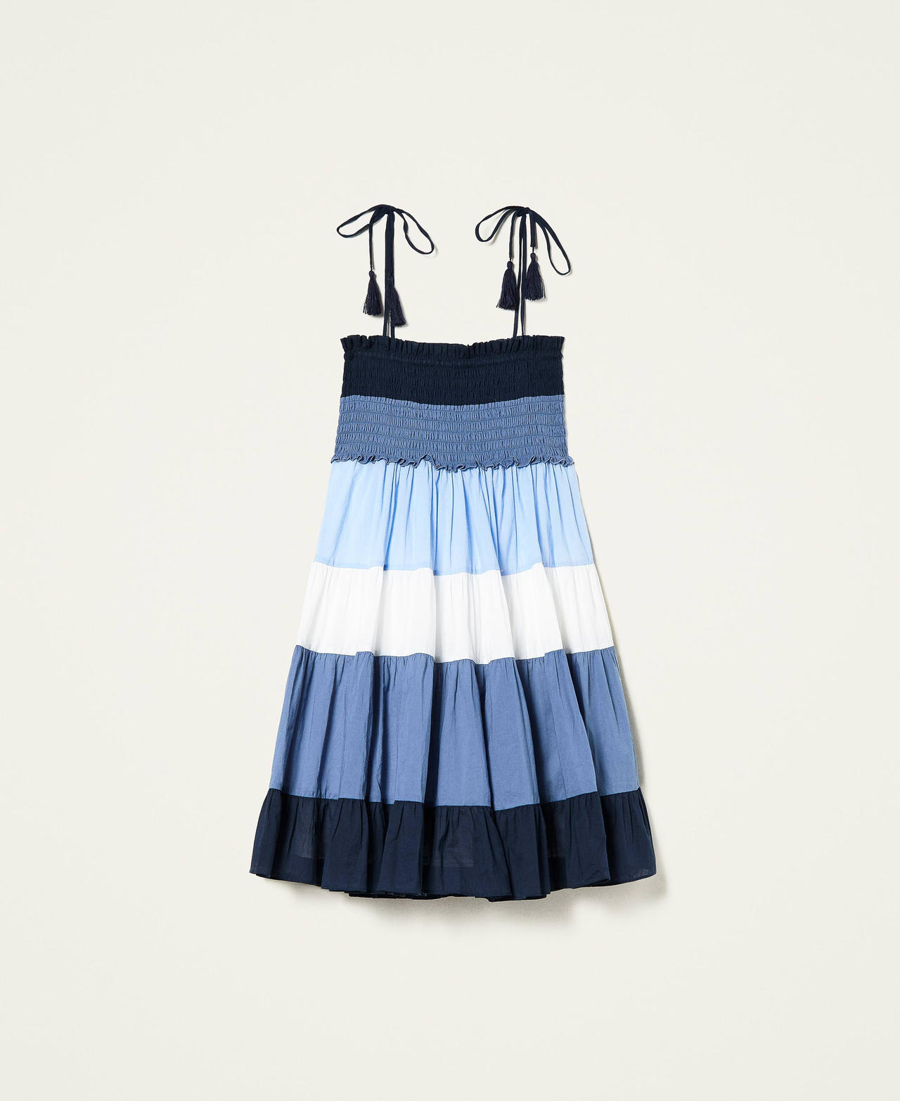 Короткое платье из муслина в стиле колор-блок Разноцветный Синий "Безмятежная синева" женщина 221LM2FBB-0S