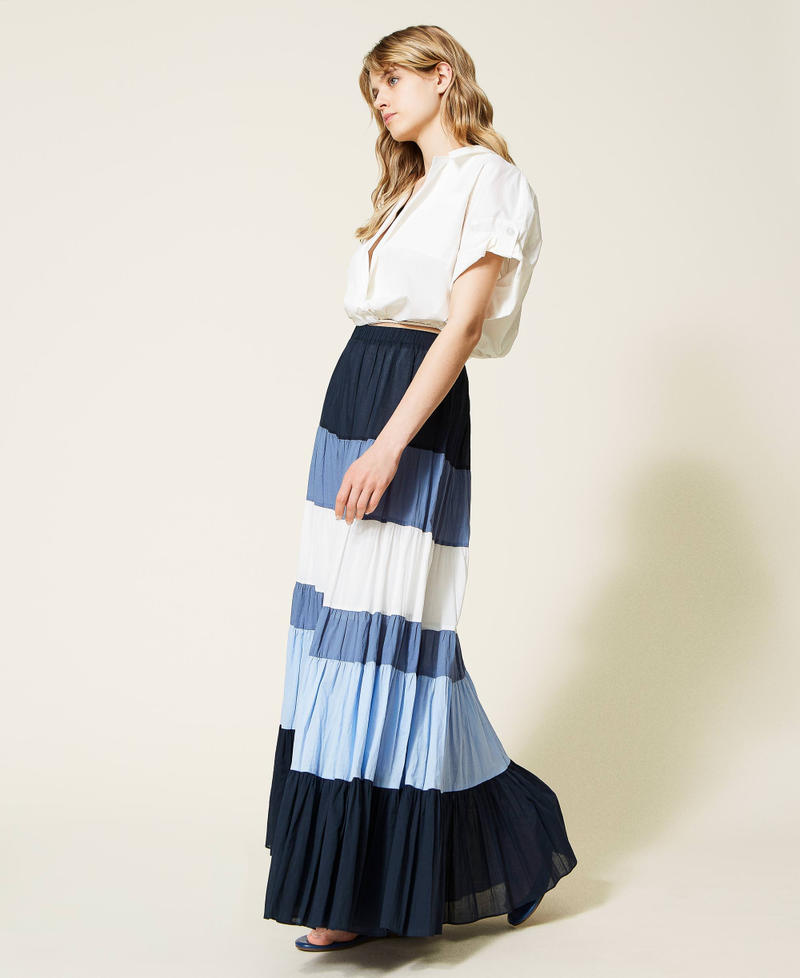 Long colour block muslin skirt "Placid Blue” Multicolour Woman 221LM2FCC-01