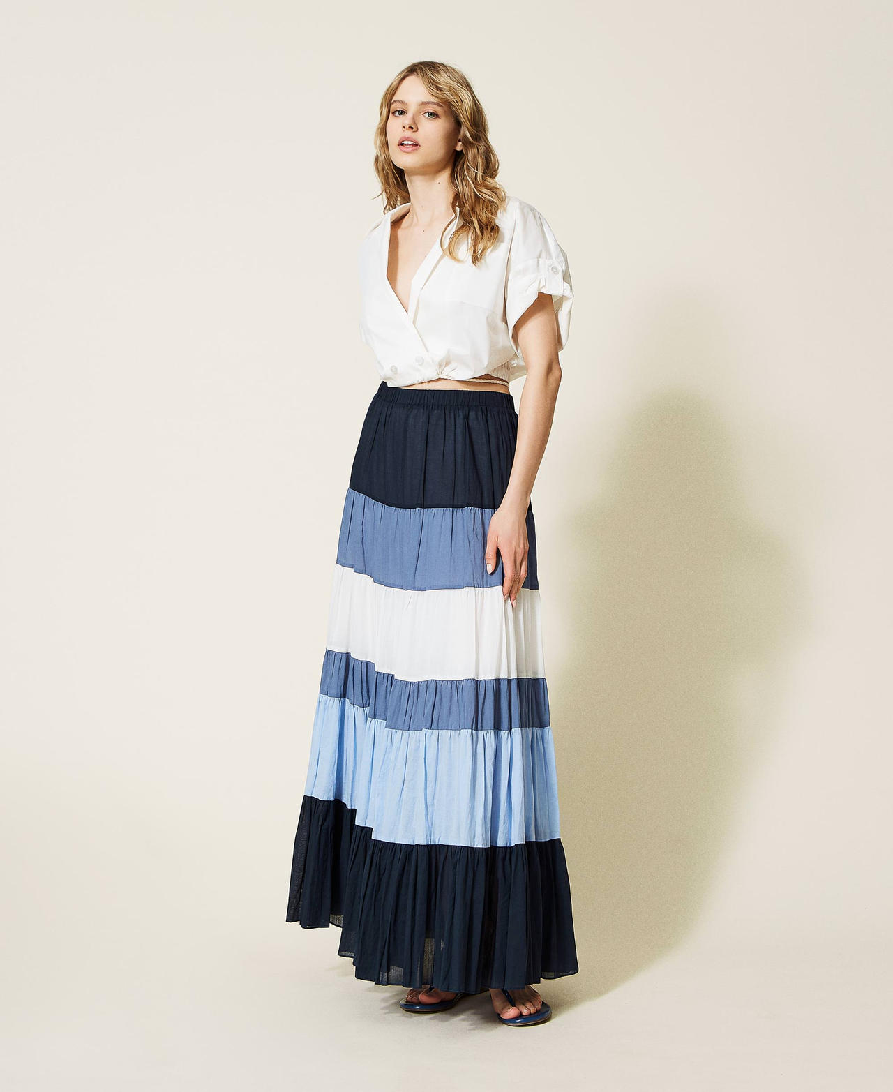 Long colour block muslin skirt "Placid Blue” Multicolour Woman 221LM2FCC-02