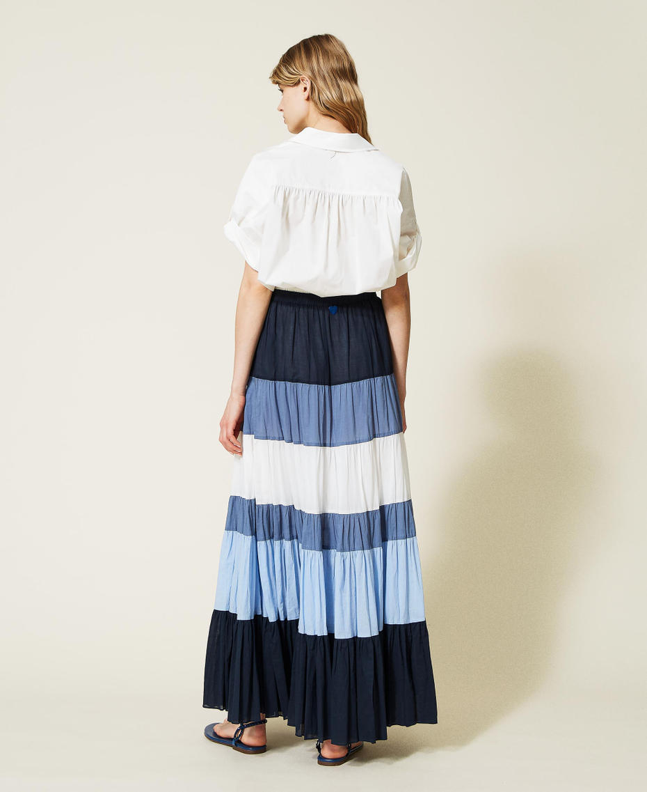 Long colour block muslin skirt "Placid Blue” Multicolour Woman 221LM2FCC-03